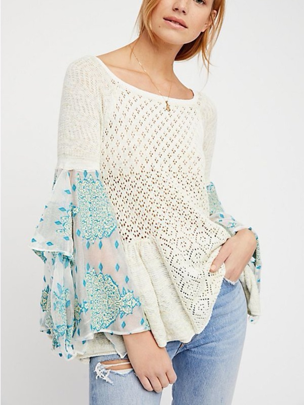Free People Pointelle Breeze Sweater Top— Size Large; EUC - Picture 2 of 16